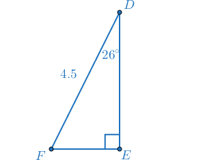 Triangle D E F with measures as described in the text.